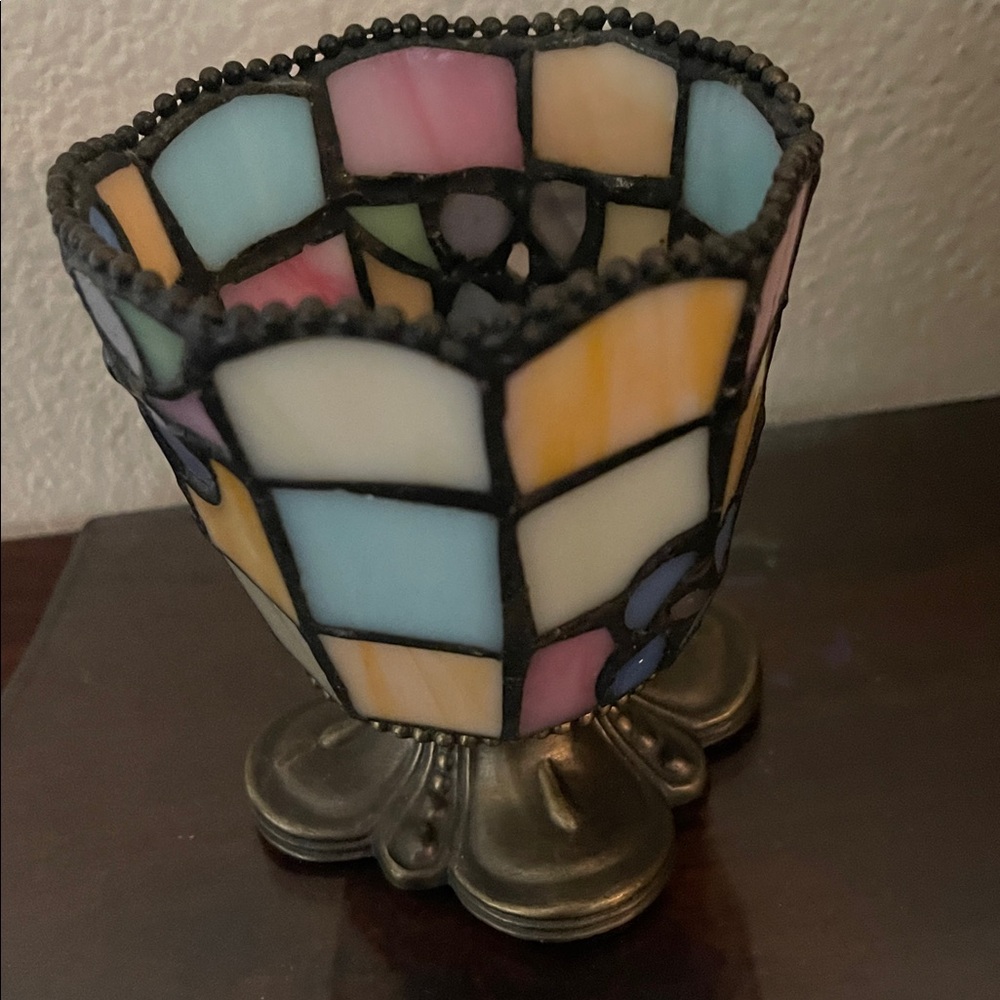 Partylite Hydrangea Stained Glass Votive Candle Holder 4" Glass Mosaic